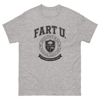 Fart U collegiate classic tee with varsity lettering and fake university crest