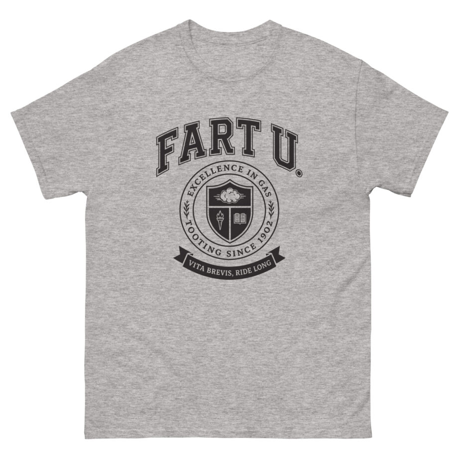 Fart U collegiate classic tee with varsity lettering and fake university crest